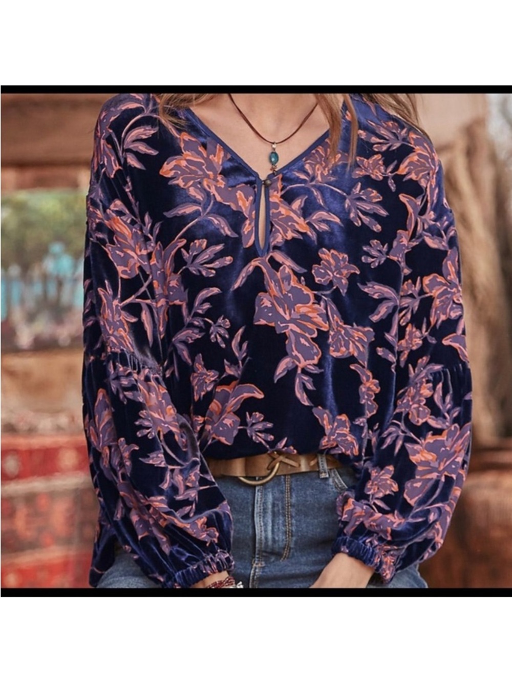 Sundance Black Thorn Velvet Burnout Silk Blend Top Size M